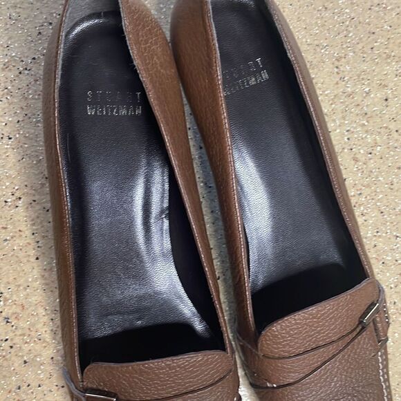 Stuart Weitzman Brown Pebbled Leather Square Toe Kitten Heel Low Heels sz 8N - Picture 7 of 11